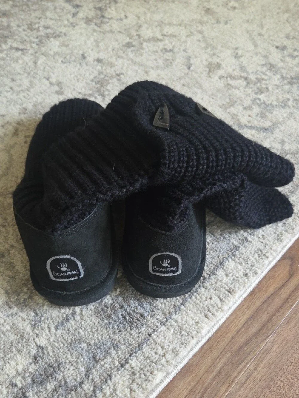 BearPaw Black Knit Women's Slipper Boot